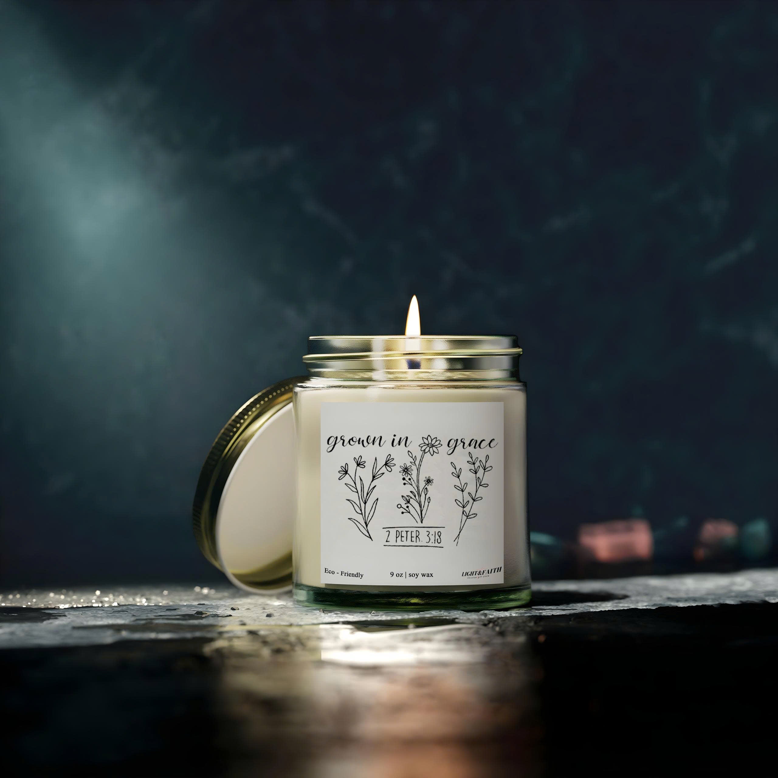 Grown in Grace Christian Candle, 2 Peter 3:18 Bible Verse, Inspirational Gift for Women, Uplifting Candle for Spiritual Growth CDLAF20